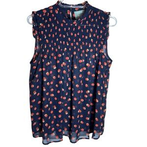 Maeve Anthropologie Navy Darby Polka Dot Sleeveless Blouse, US 6